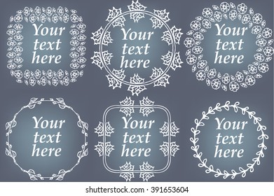 Vector set of hand drawn frames. Page decorations with floral elements. 