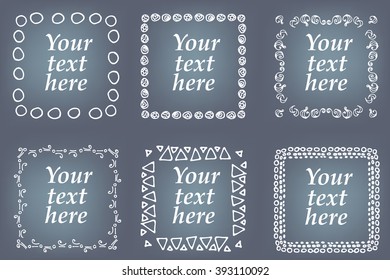 Vector set of hand drawn frames. Page decorations with floral and geometric elements. 