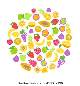 Vector set of hand drawn fruit and berries icons. Doodle set of different fruits and berries. Healthy food. 