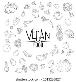 vector set of hand drawn fruits and vegetables
