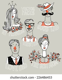 vector set of hand drawn funny portraits