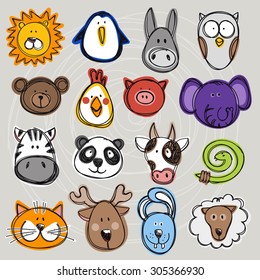 Vector set of hand drawn funny doodle animals, sketch style. Good for children's stuff, invitations, stationery.