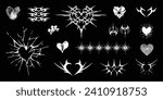 Vector set of hand drawn grunge illustrations for decoration, tattoo, Valentine