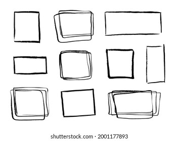 Vector set of hand drawn grunge contour frames isolated on white background.