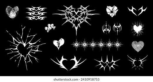 Vector set of hand drawn grunge illustrations for decoration, tattoo, Valentine's Day and many more.