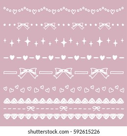 Vector set of hand drawn heart and ribbon borders