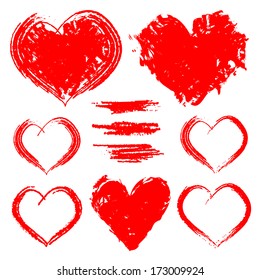 Vector set of hand drawn hearts isolated on white for valentine's day designs