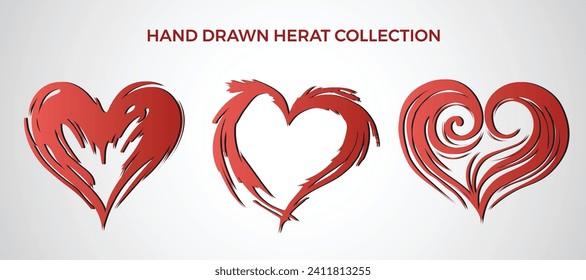 Vector set of Hand drawn hearts. Red color. Valentine's day symbols set. Romantic vector illustration.