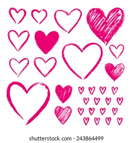 Vector set of hand drawn hearts. Graphic elements for invitation or greeting card