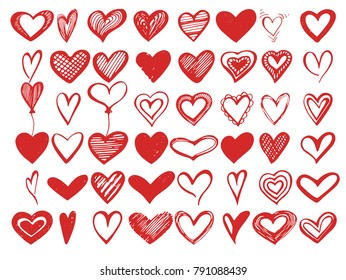 Vector set of hand drawn hearts