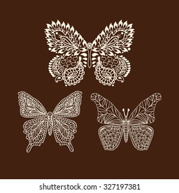 Conjunto de Vector de mariposas de henna dibujadas a mano estilo tatuaje mehndi Diseño Elemento