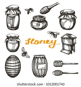 Vector set of hand drawn honey