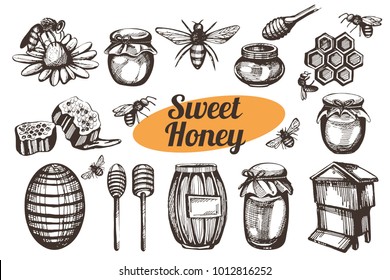 Vector set with hand drawn honey items