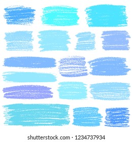 Vector set of hand drawn horizontal brush strokes, stains for backdrops. Blue color design elements set. One color artistic hand drawn backgrounds.