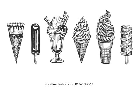 Vector set with hand drawn ice cream.