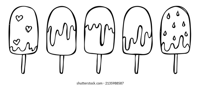 Vector set of hand drawn ice cream illustration isolated on white backgrounds. Cute dessert clipart. For print, web, design, decor, logo.