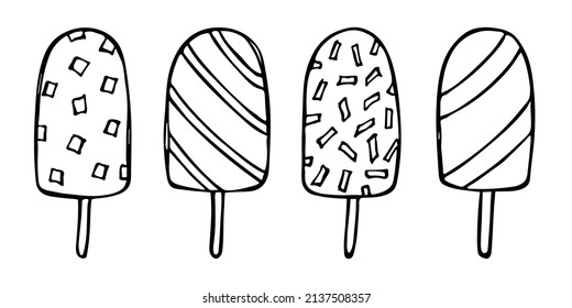 Vector set of hand drawn ice cream illustration isolated on white backgrounds. Cute dessert clipart. For print, web, design, decor, logo.