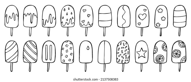 Vector set of hand drawn ice cream illustration isolated on white backgrounds. Cute dessert clipart. For print, web, design, decor, logo.