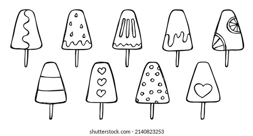 Vector set of hand drawn ice cream illustration isolated on white backgrounds. Cute dessert clipart. For print, web, design, decor, logo.