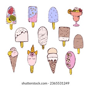 Vector set of hand drawn ice cream illustrations