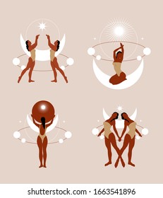 Vector ilustrado a mano de mujeres en trajes de baño aisladas.  Plantilla para tarjeta, afiche, banner, imprimir para t-pantalones, pin, placa, parche.