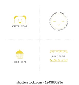 Vector set of hand drawn illustrations. Premade logo templates for children related businesses. For kids camp, club or shop, for professional nanny branding.