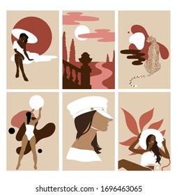 Vector set of hand drawn illustrations of girls isolated. Creative collection of artworks.  Template for card, poster, banner, print for t-shirt, pin, badge, patch.