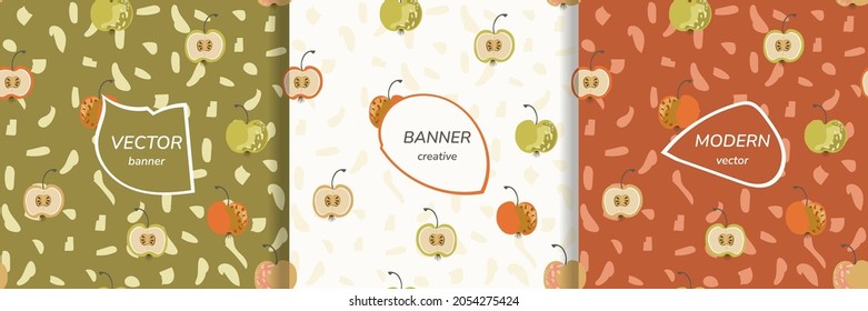 Vector set of hand drawn illustrations and seamless patterns with cute fruits. Cute textile design for trendy kids and adult clothing, covers, packaging umagh, labels, textiles, tiles, surface designs