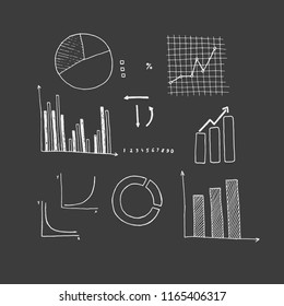 Vector set of hand drawn infographics with graphs and charts. Vector chalk graphs and charts.