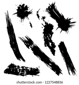 vector set of hand drawn ink shape brush stroke. one color design element set