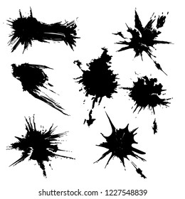 vector set of hand drawn ink shape brush stroke. one color design element set