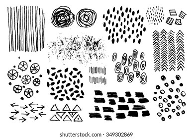 Vector set of hand drawn ink textures