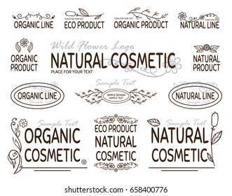 Vector set of hand drawn insignias, symbols, logotypes and labels in bohemian style. Perfect for business signs, personal branding. Lovely elements, wild flowers, herbals, branches and leaves