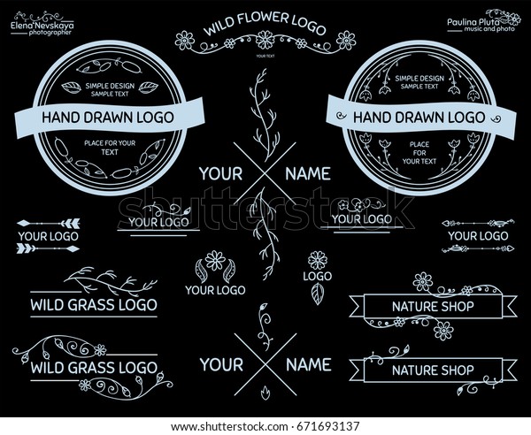 Vector set of hand drawn insignias, symbols,\
logotypes and labels in bohemian style. Perfect for business signs,\
personal branding. Perfect for design studio, organic, natural\
cosmetic, handmade\
items