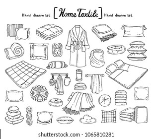 Vector set with hand drawn isolated doodles on the  theme of home textile. Sketches for use in design
