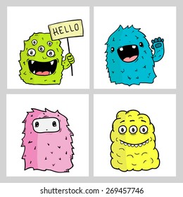 Vector set of hand drawn isolated monsters. Halloween doodle characters for your design and prints.