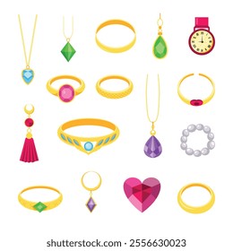 Vector Set of Hand Drawn Jewellery Illustration. Elegant Accessories Collection for Fashion and Design