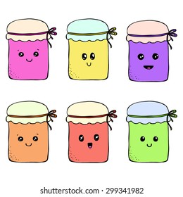 vector set of hand drawn kawaii jam