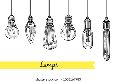 Vector set with hand drawn lamps