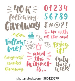 Vector set of hand drawn lettering phrase and illustrations. Modern brush calligraphy for store, blogs and social media content. Graphics for invitations, greeting cards, t-shirts, prints and posters