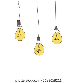 Vector set of hand drawn light bulb set. Idea concept with lightbulbs doodle illustration. Lightbulb doodle vector illustration.