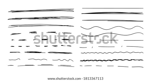Vector Set of\
Hand Drawn Lines, Black Drawings Isolated on White Background,\
Brush Stokes, Lines\
Collection.
