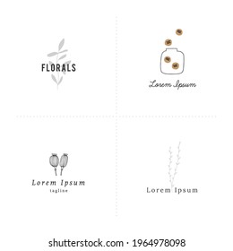 Vector set of hand drawn logo templates in boho style. Modern bohemian art. Simple elegant florals. For branding and business identity, for business women.