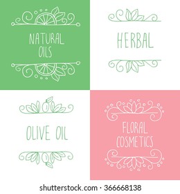 Vector set of hand drawn  logos and labels for beauty shops and cosmetic industry. Natural cosmetics branding design elements.