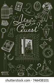 Vector set of hand drawn magic quest in reality attributes