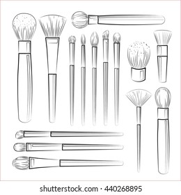 Vector set of hand drawn make-up brushes.