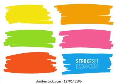 Vector set of hand drawn marker strokes in horizontal rectangular shape for backdrops. Colorful artistic hand drawn backgrounds. Hand drawn list, elements for design.