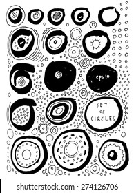 Vector set of hand drawn marker and pen grungy circles. Design elements collection