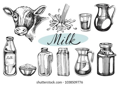 Vector set with hand drawn milk items