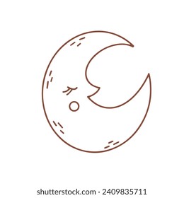 Vector set of hand drawn moon.Line art design.